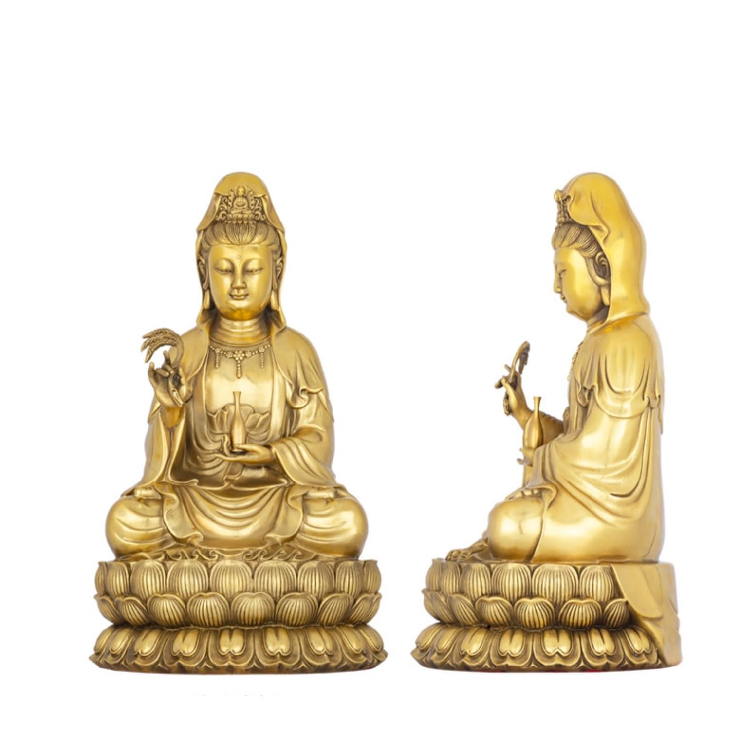 Mosiężna figurka Bodhisattwy Guanyin, figurka buddyjska, siedząca rzeźba lotosu Guanyin (17 cm)