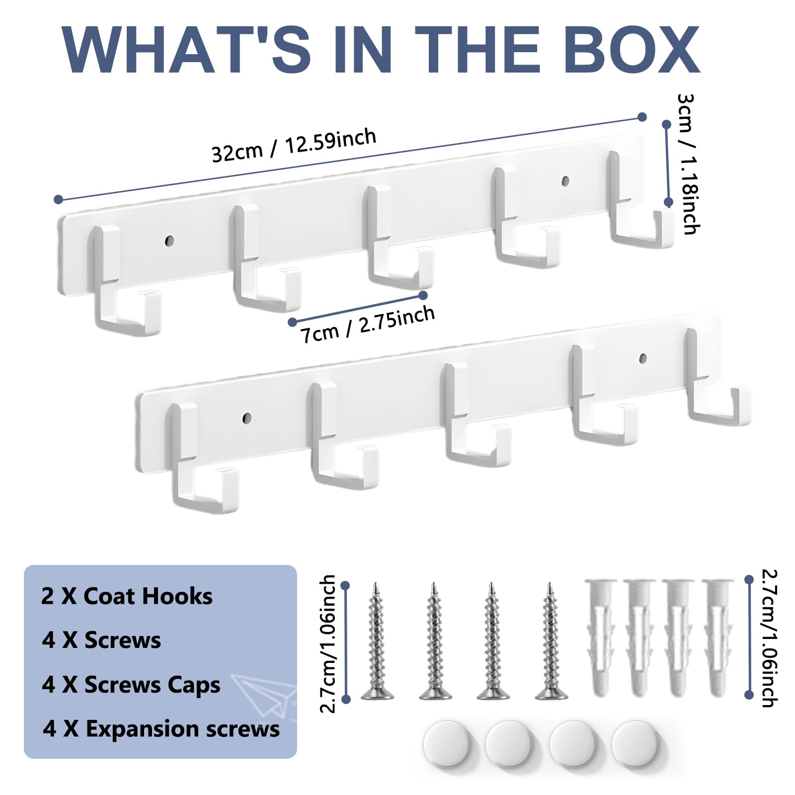 Bosdontek 2 Pack Wall Coat Racks, Heavy Duty Coat Hooks Wall Mounted Clothes Hanger Rustproof Coat Racks Multi-Purpose Wall Hooks Coat Rack for Clothes, Hats, Bags - 2Pcs (White) - Image 2