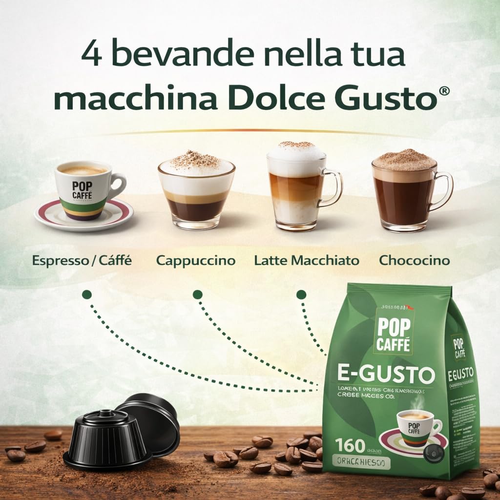 160 kapsułek Pop 'Coffee e-gusto Mixture 2 kremowe kompatybilne Nescafe Dolce Gusto