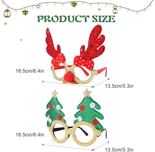 Miniatura 3 de GEMILY Gafas de Navidad con purpurina para fiestas, decoración de Navidad, gafas de disfraz para adultos y niños, 2 unidades