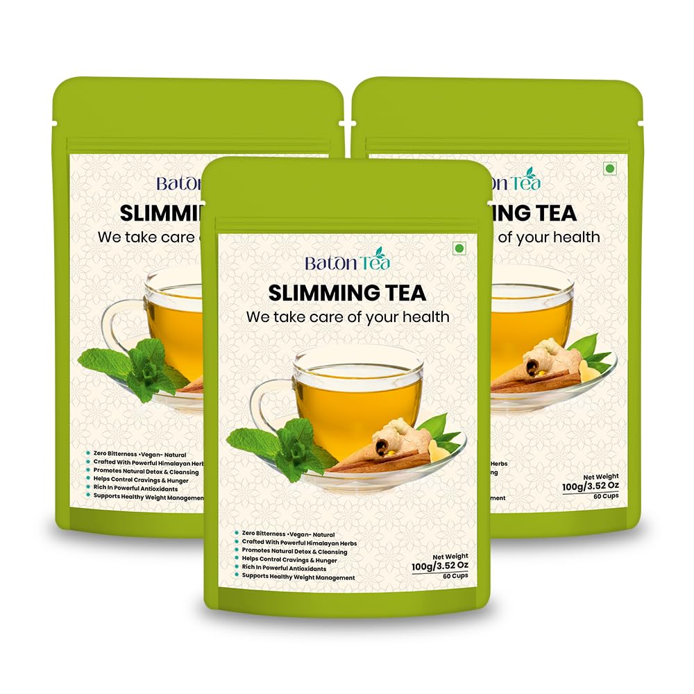 Baton Slimming Herbal Green Packet 100gm |Natural Blend of 18 Herbs|Detox for Gut Health & Weight Management | no Sugar |Wellness Tea For Men & Women |Pack Of 3