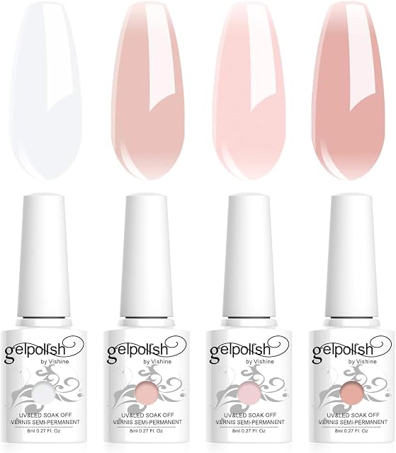 Vishine 4Pcs Jelly Nude Pink Milky White Rose Gel Nail Polish Set Sheer Clear Crystal Translucent French Manicure Gel Nail Polish Kit 8ML