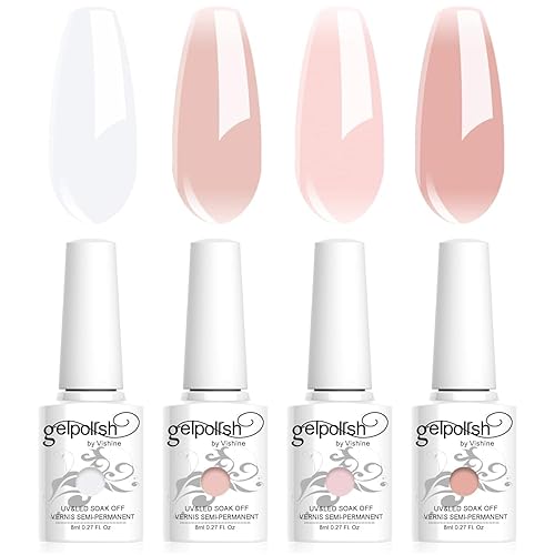 Vishine 4Pcs Jelly Nude Pink Milky White Rose Gel Nail Polish Set Sheer Clear Crystal Translucent French Manicure Gel Nail Polish Kit 8ML Blanco