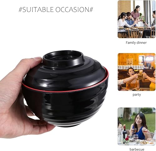 Miniatura 9 de Hemoton Tazón de sopa irrompible para ramen con tapa, cuencos de melamina de estilo japonés para fideos grandes para ensalada, miso udon, fideos,