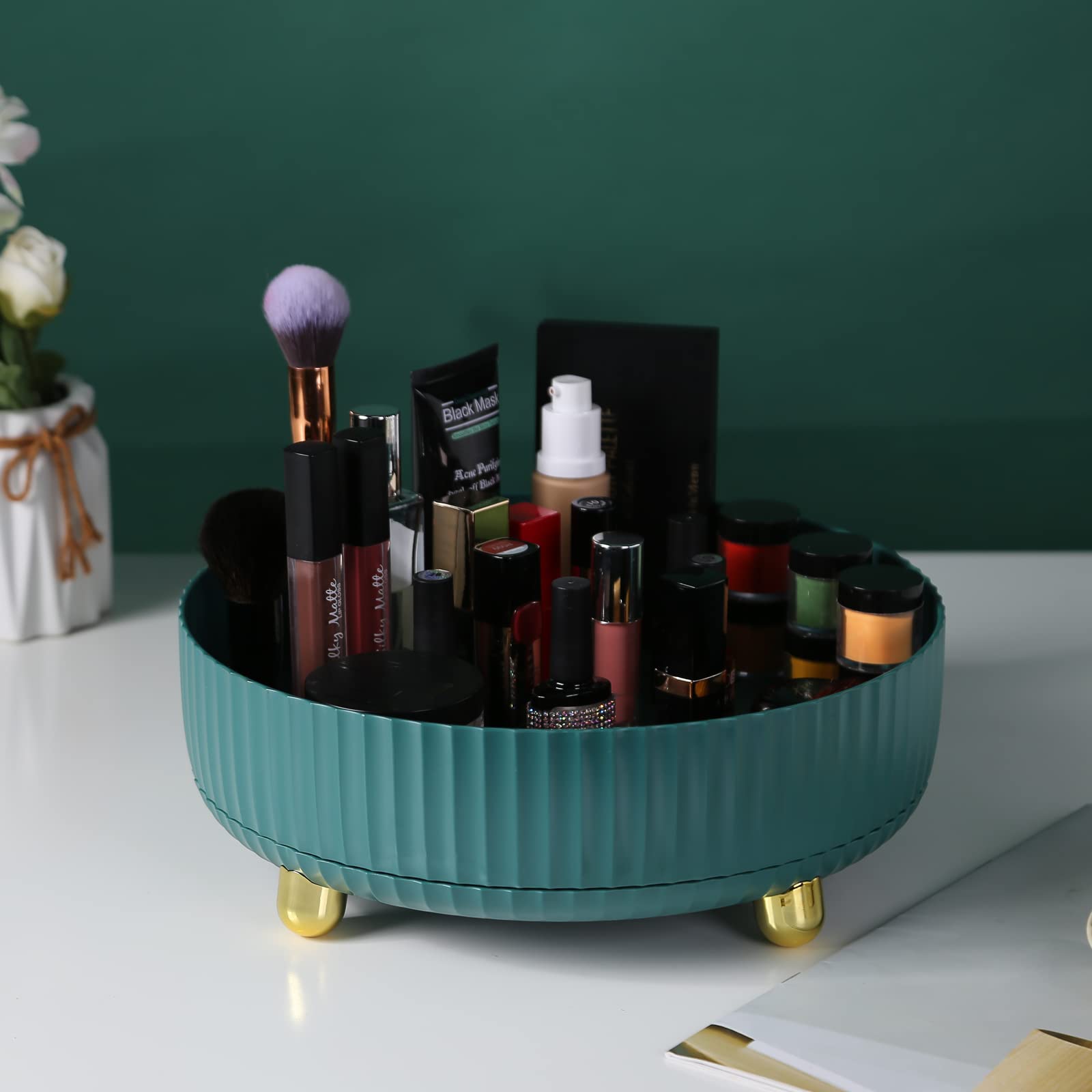 JQWYGB Perfume Organizer - 360°Rotating Makeup Organizer Large Capacity Cosmetics Display Cases Countertop Spinning Makeup Perfume Stand Organizer (Green)