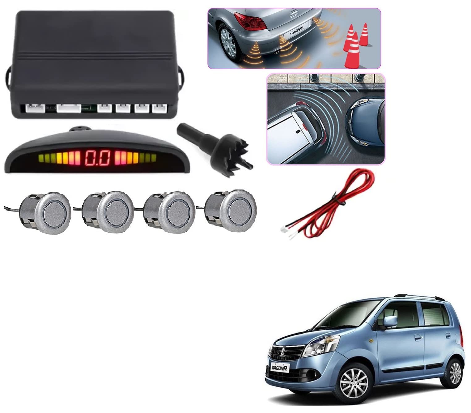 Auto Addict Car Reverse Parking Sensor with LED Display 4 Sensor Reverse Parking Auto Radar Detectors (Silver) for Maruti Suzuki Wagonr Type-3 (2010-2018)-picture-31