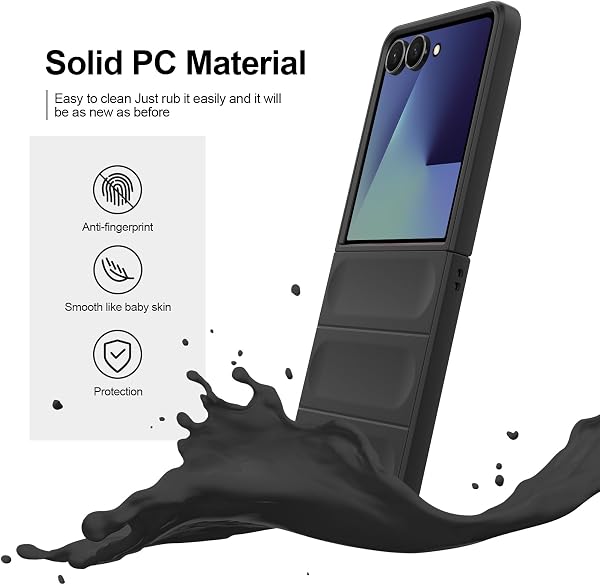 Cover per Samsung Galaxy Z Flip 7, Custodia Rigida in PC Ultra Sottile e Antiurto, Custodia Antigraffio con Protezione della Fotocamera per Samsung Galaxy Z Flip 7, Nero - 3