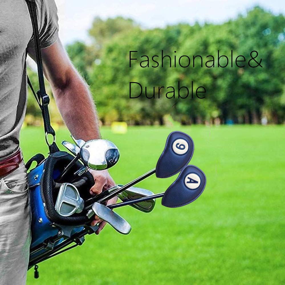 FINGER TEN Couvre Club De Golf Fer Capuchon Protege Housse Protection Fermeture Magnétique Aimant 2 Sides pour Gaucher Droitier Golfeur, Golf Covers Cuir synthétique