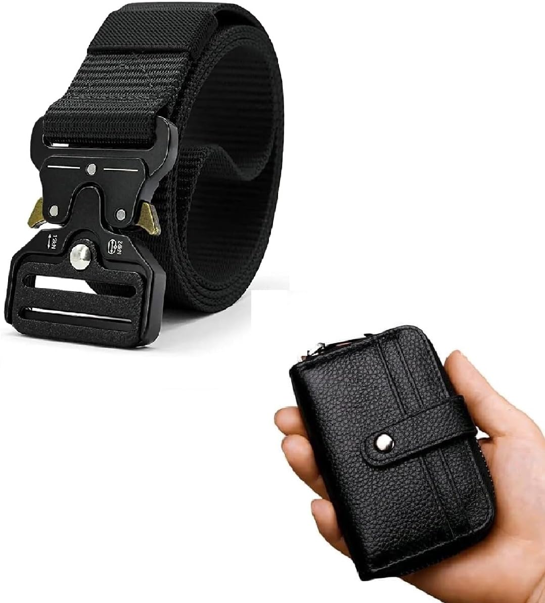 Brajin Men's Tactical Belt Nylon Military Style Webbing Belt with Business cardholder leather Wallet.