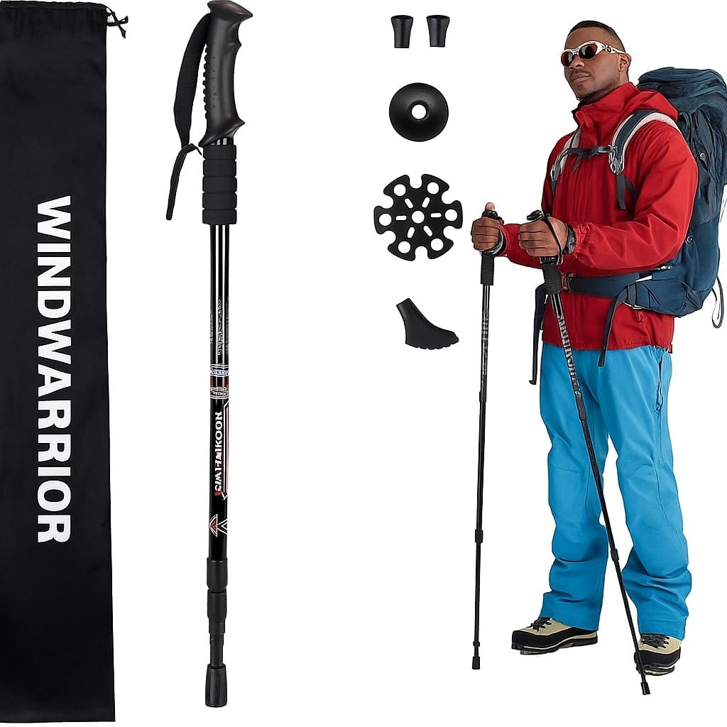 HOLYDELIGHT Adjustable Trekking Poles – Lightweight Aluminum Hiking Sticks with Shock Absorbers & Terrain Tips – Foldable Walking Poles for Men, Women & Kids with Storage Bag (Black, Set of 1)-image-35