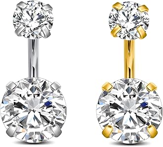 LongitaBelly Button Rings Short Bar for Women Stainless Steel Belly Ring Navel Piercing Jewelry 14g Colorful Ball Pack 6mm 1/4” 8mm 5/16“ 10mm