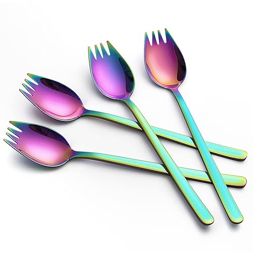 Rainbow Sporks, 4-pack 18/10 Stainless Steel Sporks 7.4 Inches Metal