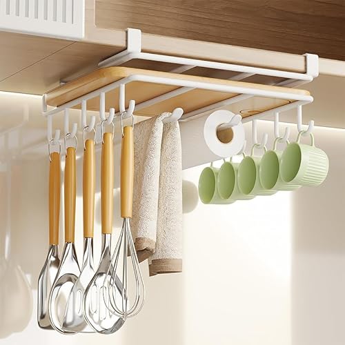 ZGHQHCDRH2-in-1 包丁スタンド まな板ホルダー 大容量 鍋蓋 収納 まな板 包丁立て キッチンスペース節約 まな板と包丁置き シンプル まな板収納ラック 多機能 (吊り下げラック, ホワイト【奥行き25cm】)