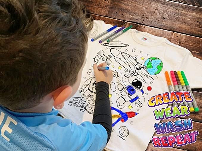 Splat Planet Astronaut and Space Rocket Coloring T-Shirt with 10 Washable Markers - Image 5