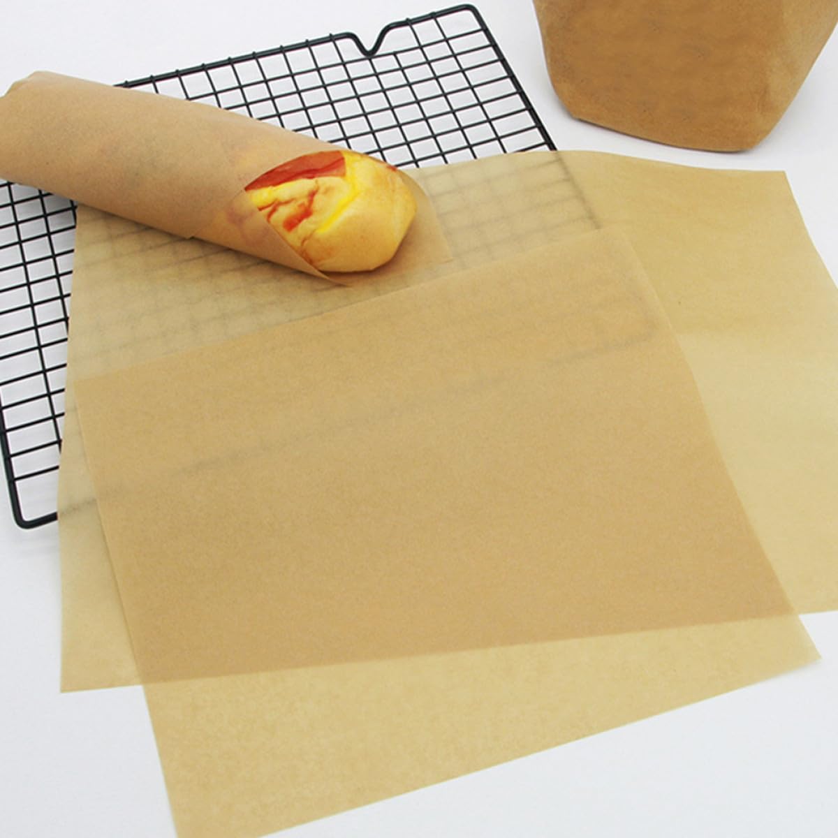 Papel para Hornear de Cocina Precortado 30x40 Cm, Papel Kraft Natural 100 Unidades, Antiadherente y Resistente al Aceite, Adecuado para Hornear Pan, Pasteles y Asados en Horno