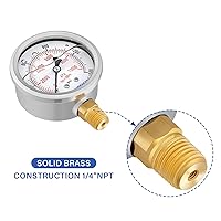 Vista 158 de MEASUREMAN - Manómetro hidráulico relleno de glicerina, totalmente de acero inoxidable, tamaño del dial de 2.5 pulgadas, montaje inferior NPT de 1/4