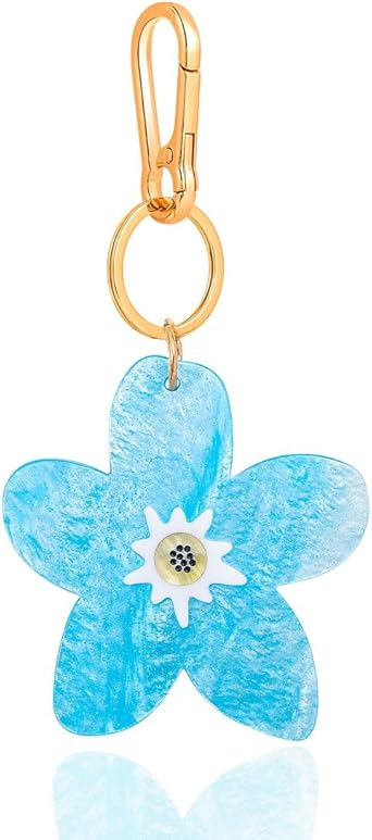 Tropical Hibiscus Flower Bird Butterfly Keychain Bag Charm Keychain Gold-Tone Clasp, 5.3 Inches