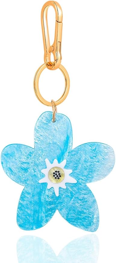 Tropical Hibiscus Flower Bird Butterfly Keychain Bag Charm Keychain Gold-Tone Clasp, 5.3 Inches