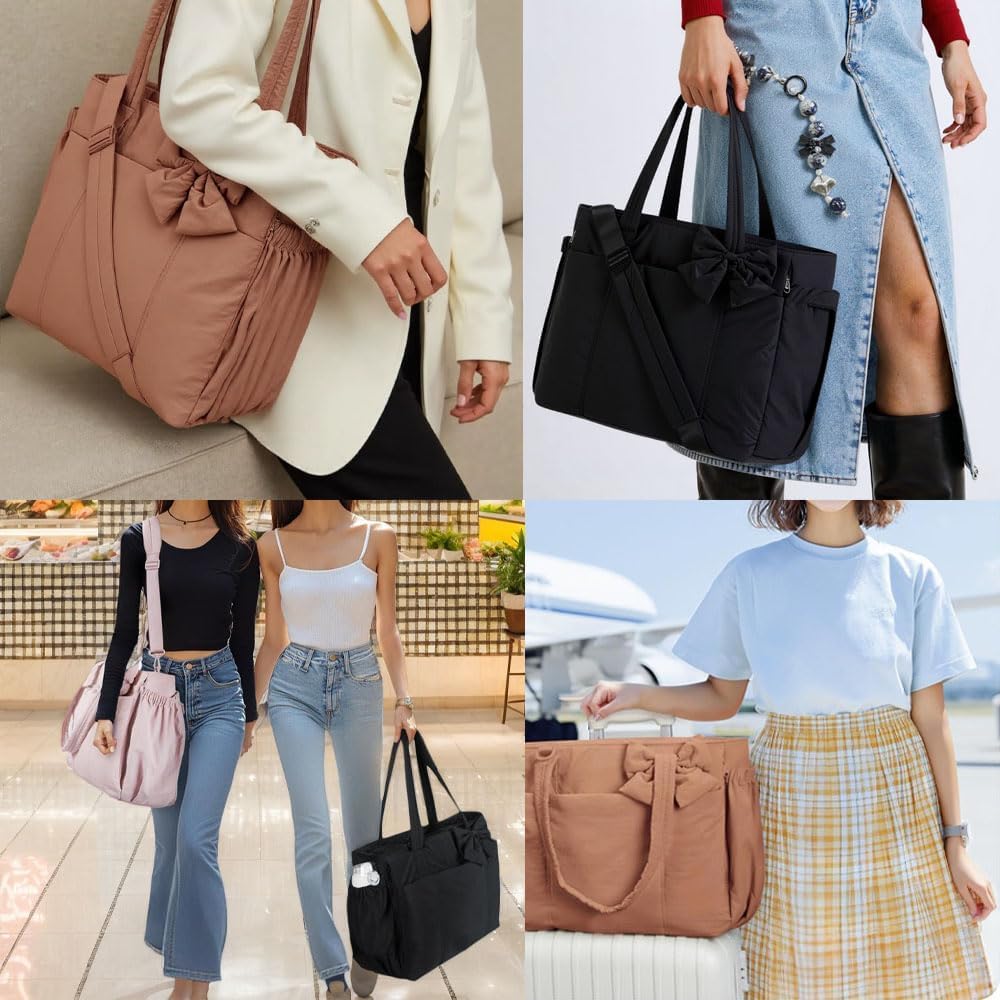 Bolso Tote con Lazo para Mujer, Ligero, Plegable, para el Trabajo y Viajes.Bolsos Tote Modernos con Lazos para Uso Diario, Trabajo, Gimnasio, Compras.