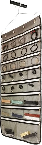 Miniatura 4 de Organizador de joyas colgante de doble cara con colgador para armario, collar, aretes, pulsera, anillo, soporte de viaje (56 bolsillos transparentes