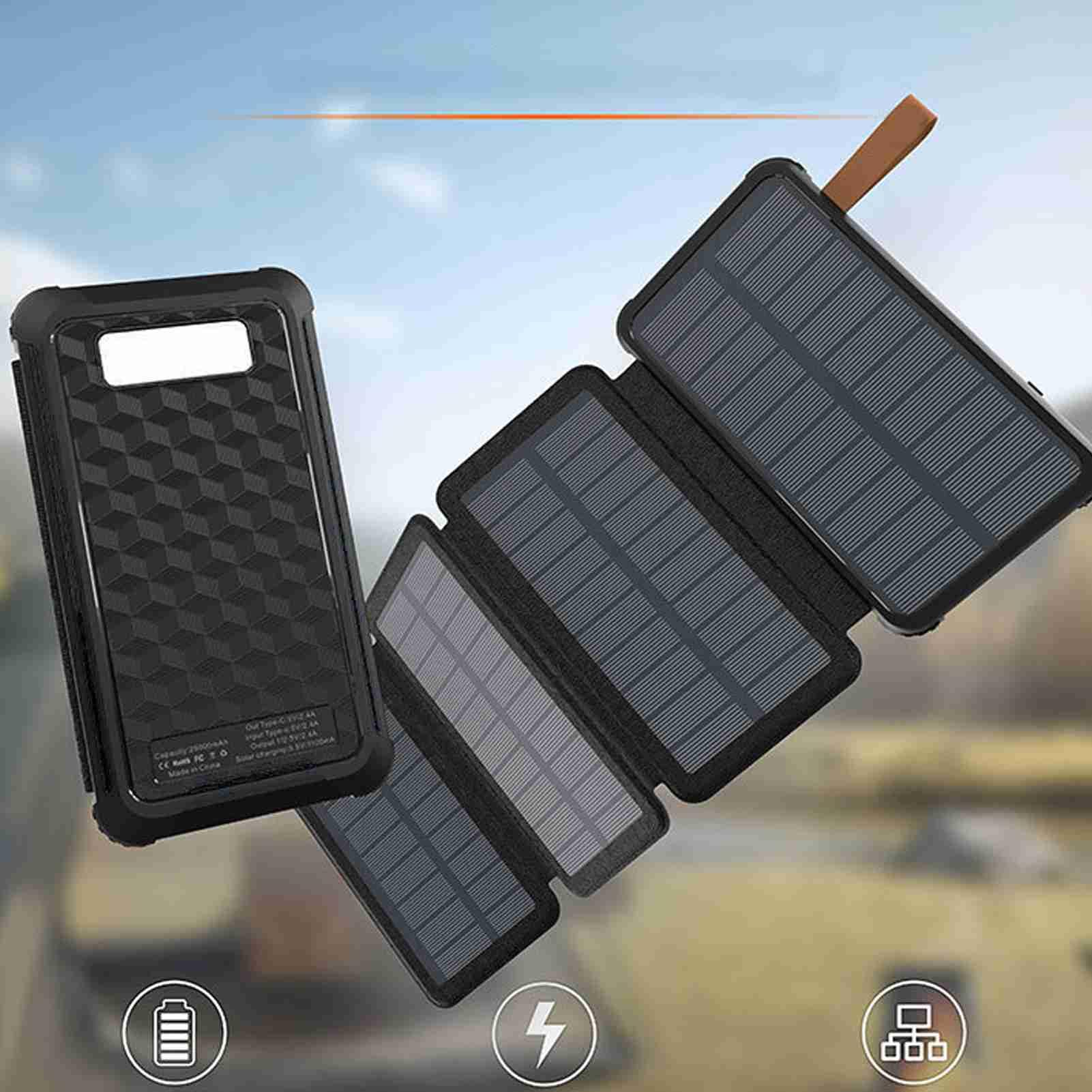 Banque D'énergie Solaire 30000mAh, Chargeur Portable étanche et Résistant aux Chocs pour Camping Randonnée en Plein Air