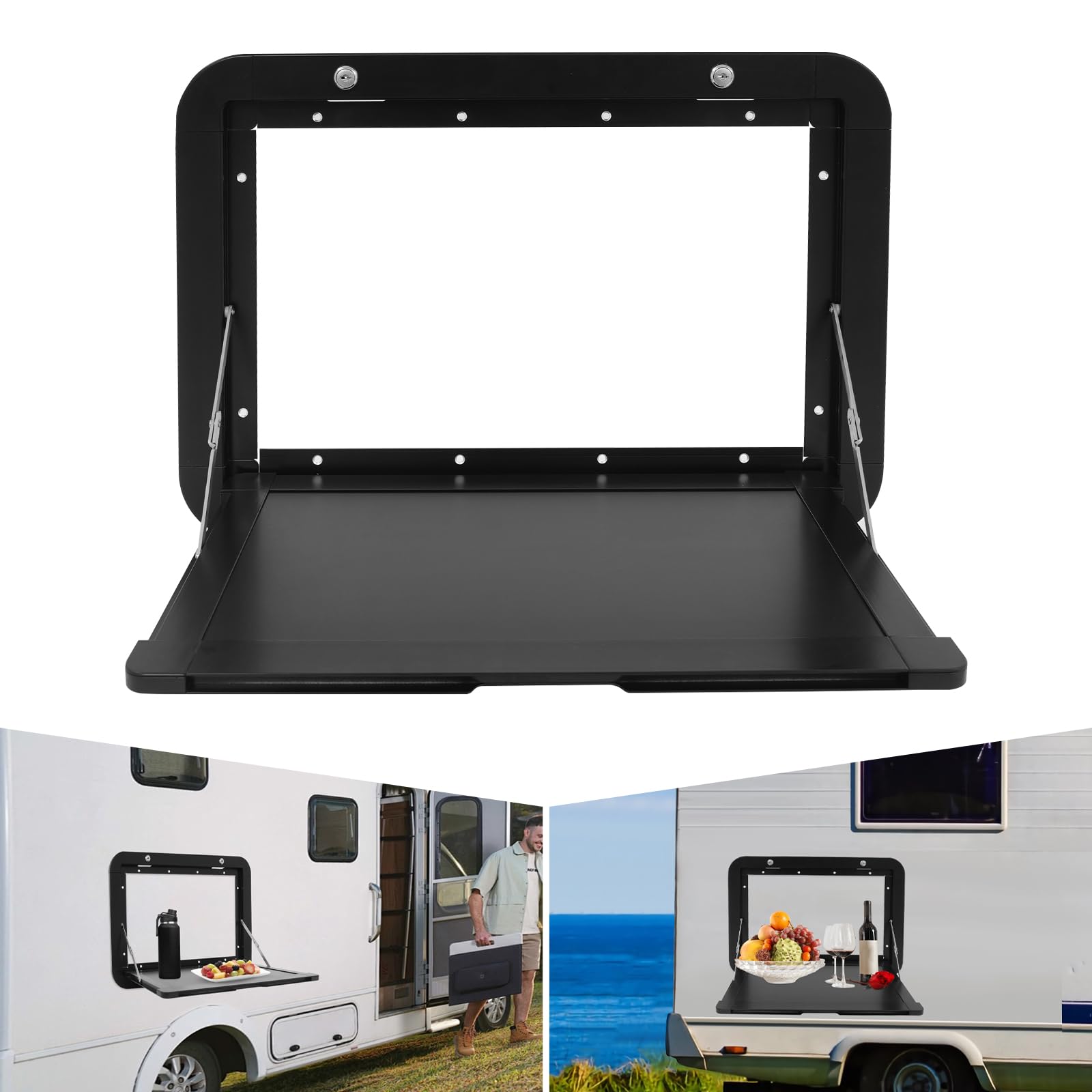 Tavolo da picnic pieghevole con chiusura lampo, 51 x 33 cm, in lega di alluminio, pieghevole, per furgoni, camion, camper (nero)