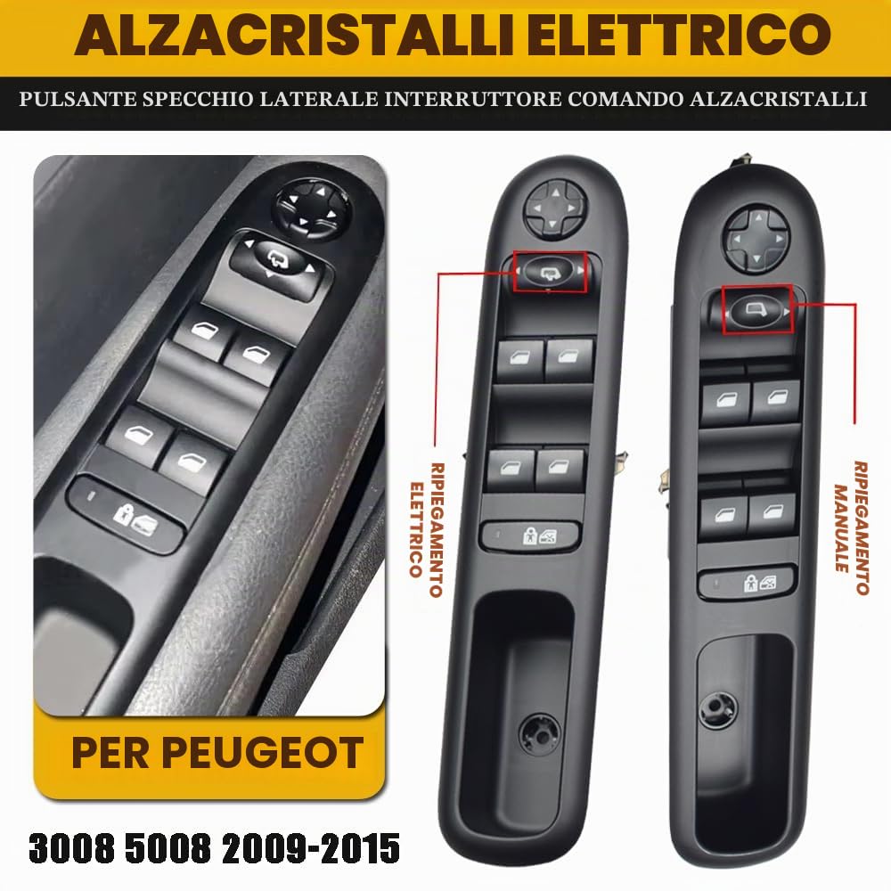 Interruttore principale degli alzacristalli elettrici anteriore sinistro | per Peugeot 3008 5008 Wagon 2009 2010 2011 2012 2013-2016 ,96650621ZD (96650621ZD-Piegamento elettrico)