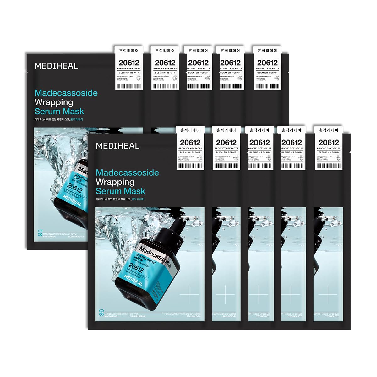 Mediheal Wrapping Serum Mask Blemish Repair – Intensive Calming & Repair Care with 98% Pure Madecassoside & CICA Complex – Helps Calm Skin's Blemish Spots (10 Sheets)