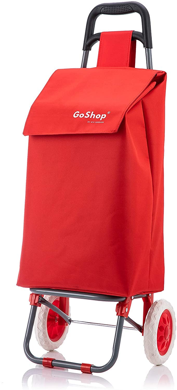 Premium 59L Lightweight Shopping Trolley, Hard Wearing & Foldaway Trendy Folding/Collapsible Push/Pull Carts for Easy Storage with 2 Strong Wheels (59L, Red)