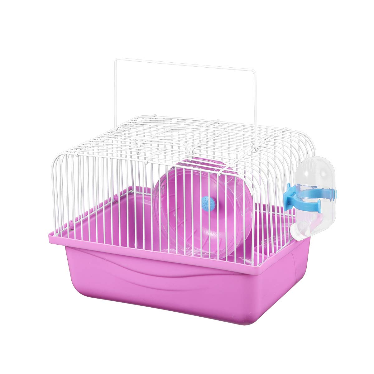 POPETPOP Hamster Carrier Cage-Portable Small Animal Cage with Exercise Wheel and Water Bottle for Gerbil,Rat,Chinchilla,Critter and Birds-Pink