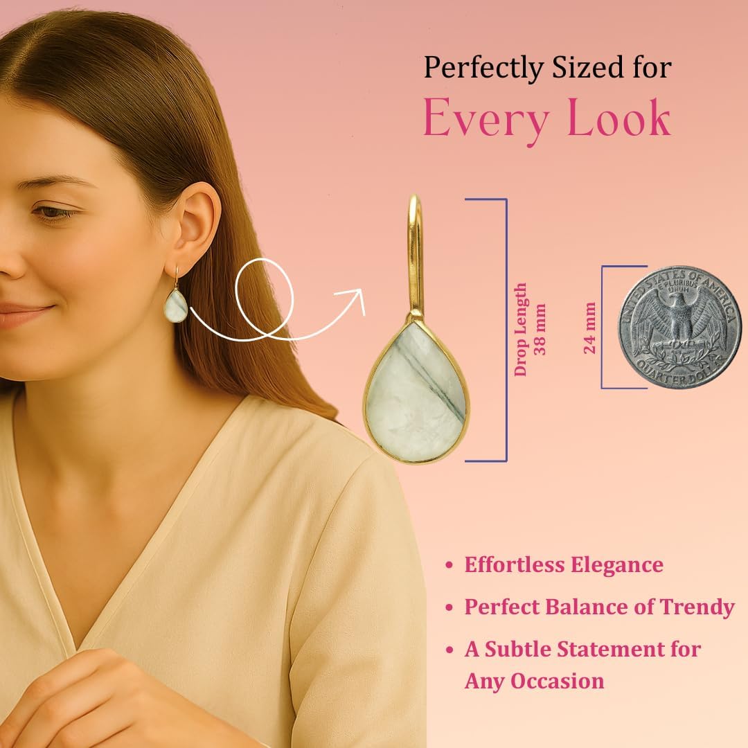 Gempires Pear Shaped Teardrop Crystal Earrings, Bezel Earring, Natural Gemstone Dangle Drop Earrings, Minimal, Everyday Wear, Gift for Her (Length 1.25 inch) - Image 5