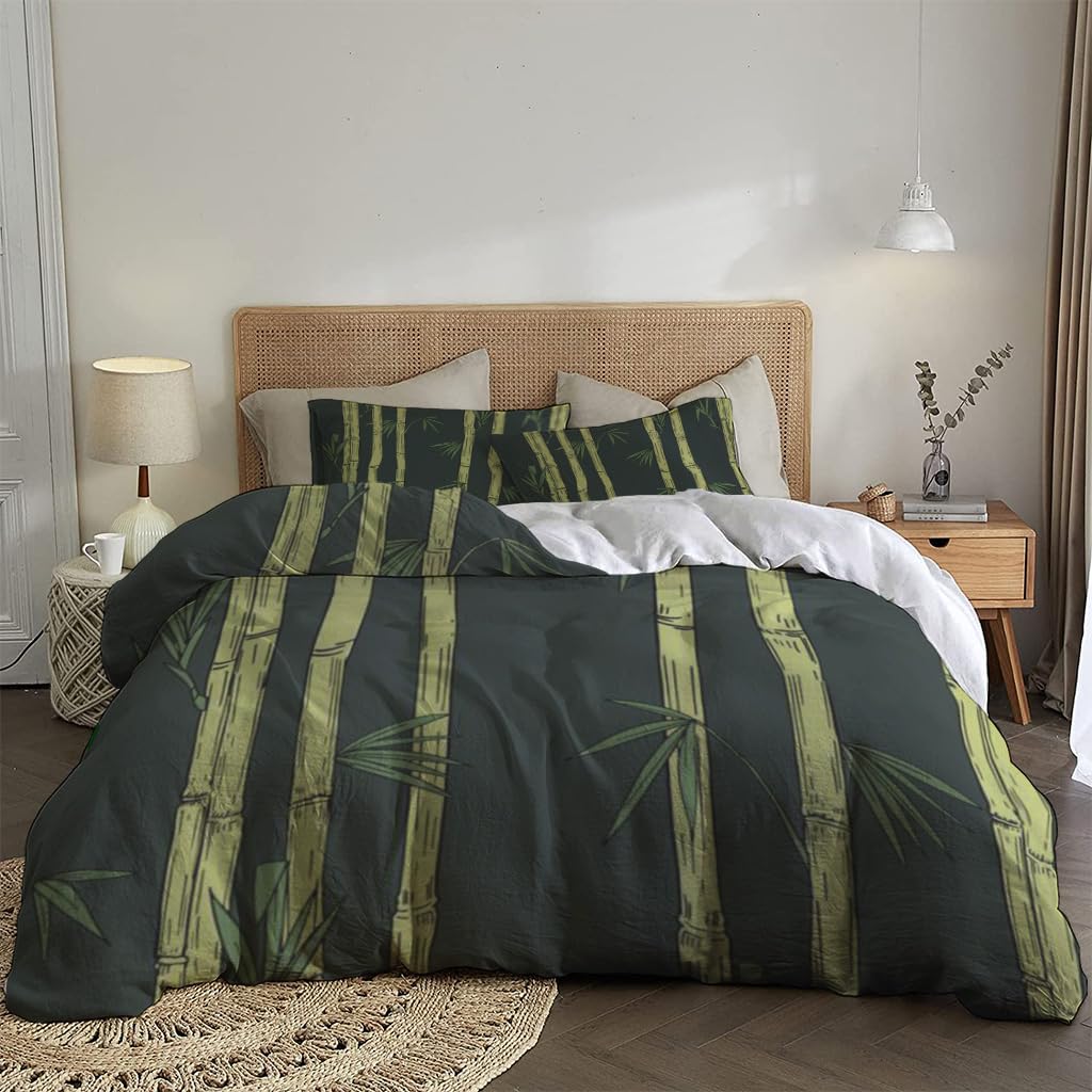 NIBAINLO 布団カバー抽象的な竹の植物 肌に優しい ピーチスキン加工 掛け布団カバー 和式 洋式 あったか 布団カバーセット リバーシブル ホームステイ ホテル 家庭兼用