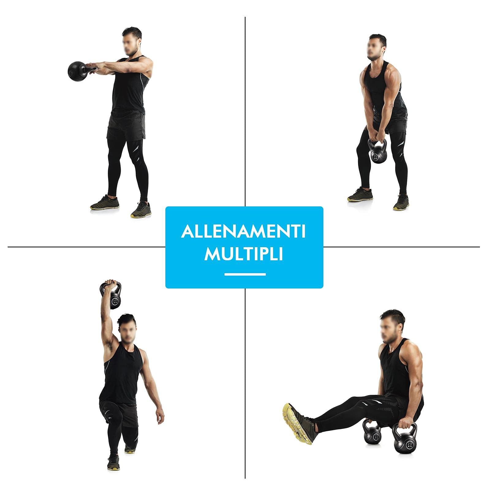 Yaheetech Kettlebell per Sport Fitness Palestra in HDPE e Cemento con Maniglia Ergonomica Antiscivolo Attrezzo Sportivo da Costruzione Muscolare e Allenamento di Forza Nero