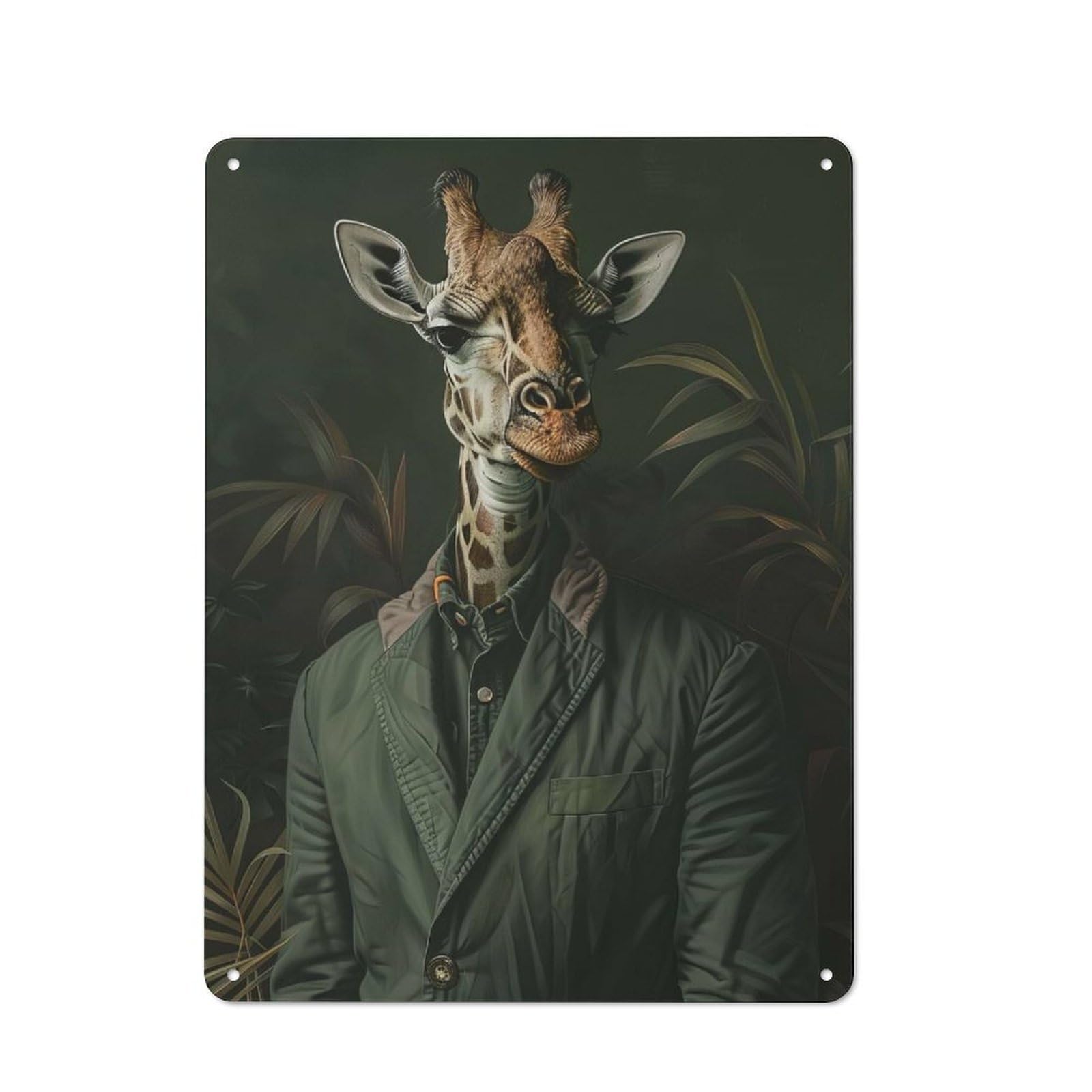 Junmoney Style-9 Giraffe In Jacket Retro Tin Sign 40X30cm For Café Or Restaurant, Housewarming Wall Decor For People Furnishing Café And Restaurant