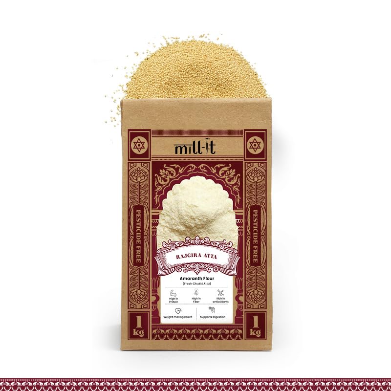 Mill-it Fresh Chakki Amaranth Atta - 1kg (Pack of 3) | Chemical and Pesticide Free Whole Grain Flour | Rajgira Atta | Stone Cold Grinding | Gluten-Free Flour | High in Protein, Calcium & Fiber | Supports Bone Health | Ideal for Cheelas, Rotis & Snacks