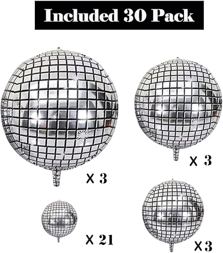 Miniatura 5 de Globos de bola de discoteca, 30 piezas de lámina de Mylar 4D plateada, 10-32 pulgadas, decoraciones de fiesta, autosellado, temática de discoteca