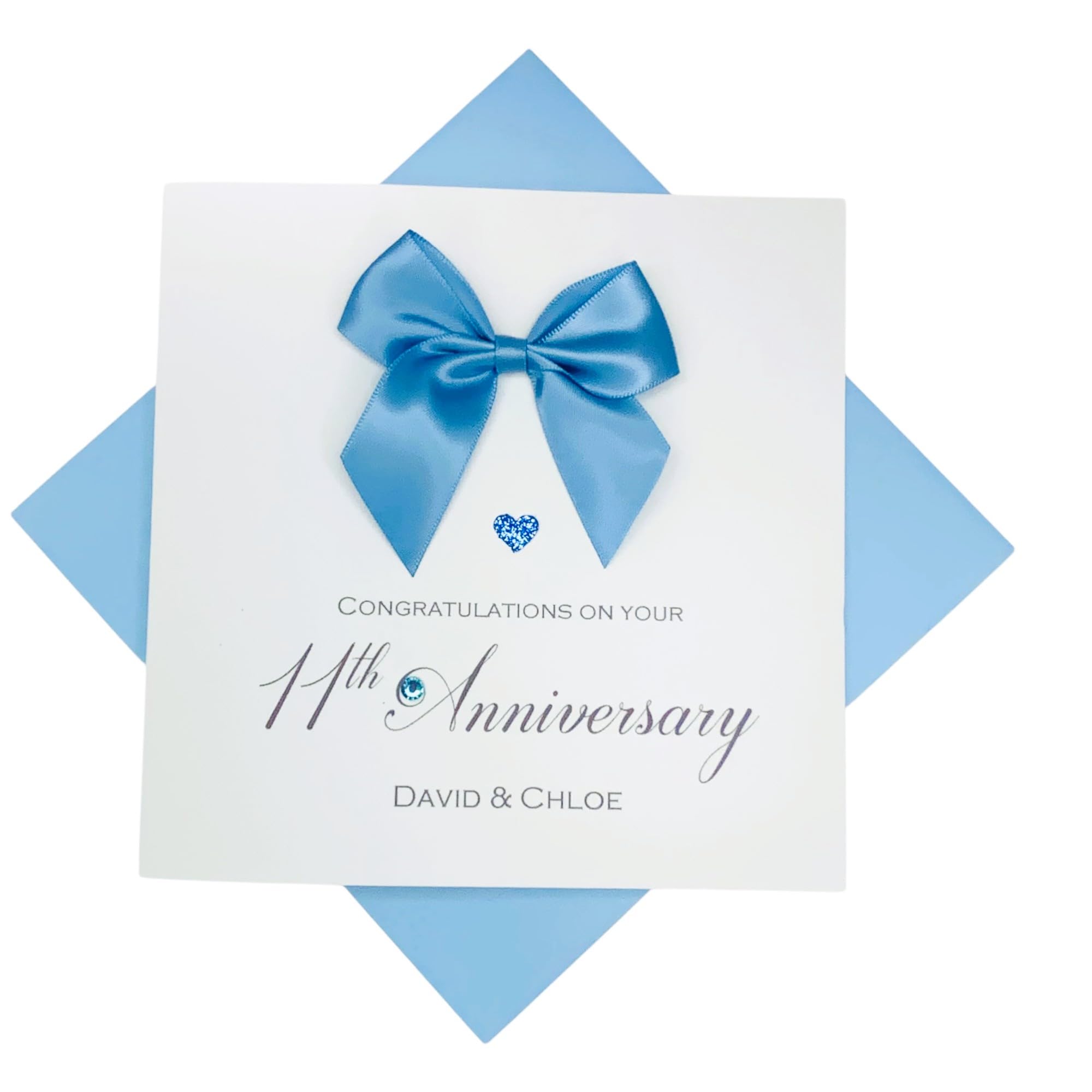 11th Wedding Anniversary Card - Steel 11 Year Eleventh Anniversary Greeting Card, Personalised Gift for Wife, Husband, Parents, Couple Friends - Various Designs - 18 Colours (Regal Bow) โ image 1