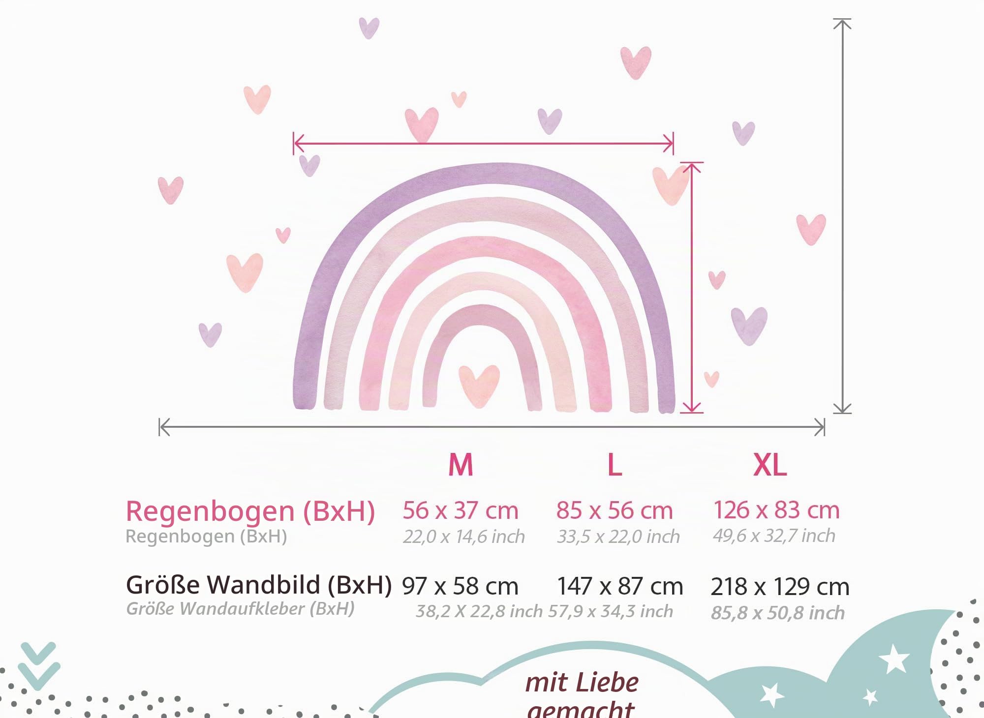 Little Deco Wandtattoo Regenbogen mit Herzen violett pink DL5090 XL