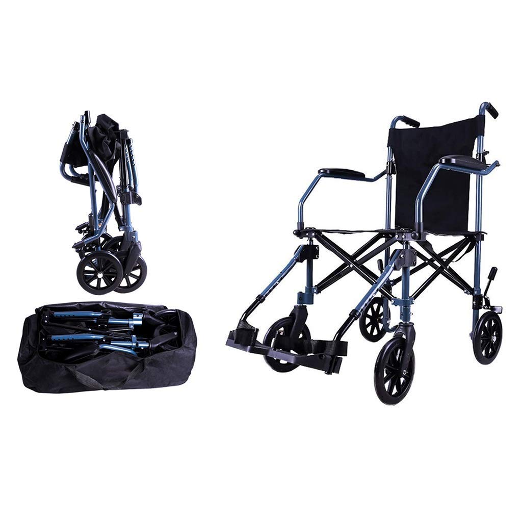 Silla de ruedas portátil plegable de aluminio súper ligero con bolsa de viaje autopropulsado carro avión, portátil