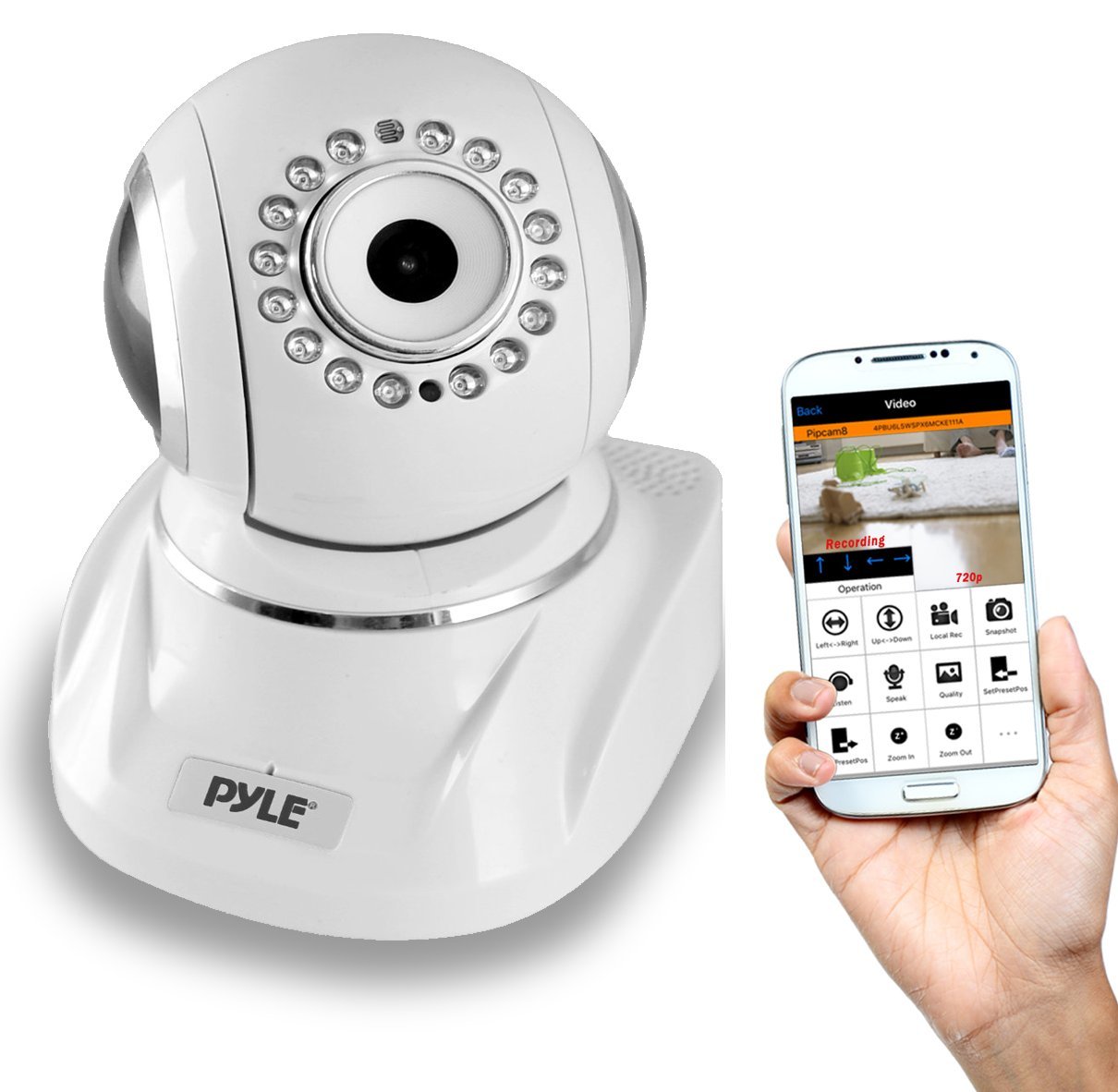 Pyle Cámara IP inalámbrica para interiores, sistema de vigilancia de seguridad de red HD 1080p para el hogar, detección de movimiento, visión