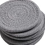 HomeSwag Rope Braided Woven Cotton Coasters for Drinks | Absorbent Heat Resistant | Light Gray 4.3...