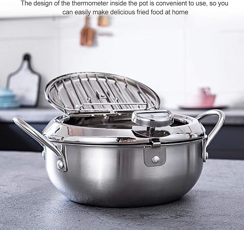 Miniatura 6 de 24cm Deep Fryer with Hinged Lid, Oil Drainer, Adjustable Temperature Control, Perfect for Induction Cookers, Gas Stoves, Ideal for Crispy Chips,