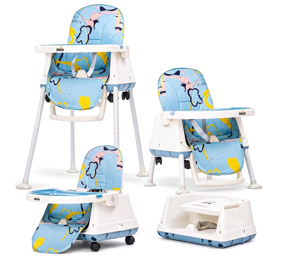 Golden Bee Deluxe 4 in 1 Convertible High Chair for Babies and Toddlers, Feeding Seat with Tray, Wheels, Safety Belt, and Cushion Seat, for Baby Boy &...