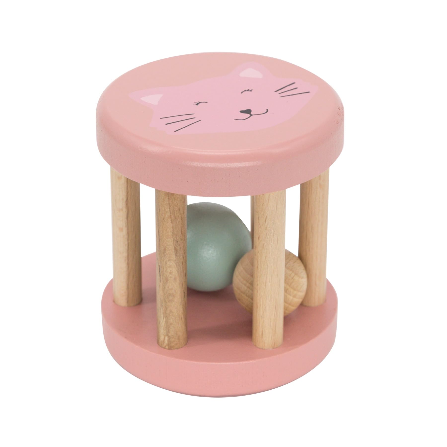 Trixie Mrs. Cat Wooden Rolling Rattle - Baby Toy - FSC-Certified Wood - 6m+