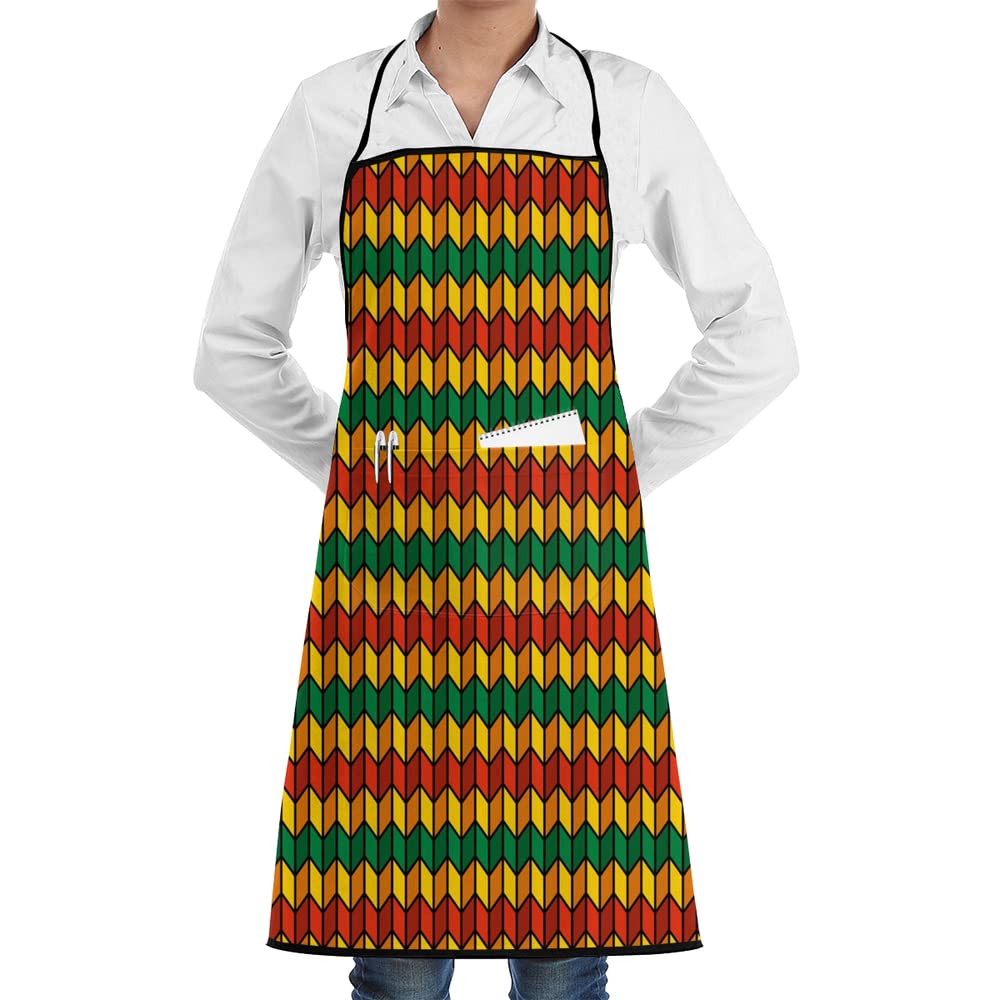 Rasta Geometrical Triangle Inspired Flag Chef Apron with Pockets Grill Aprons for Women Men Kitchen Cooking Baking BBQ