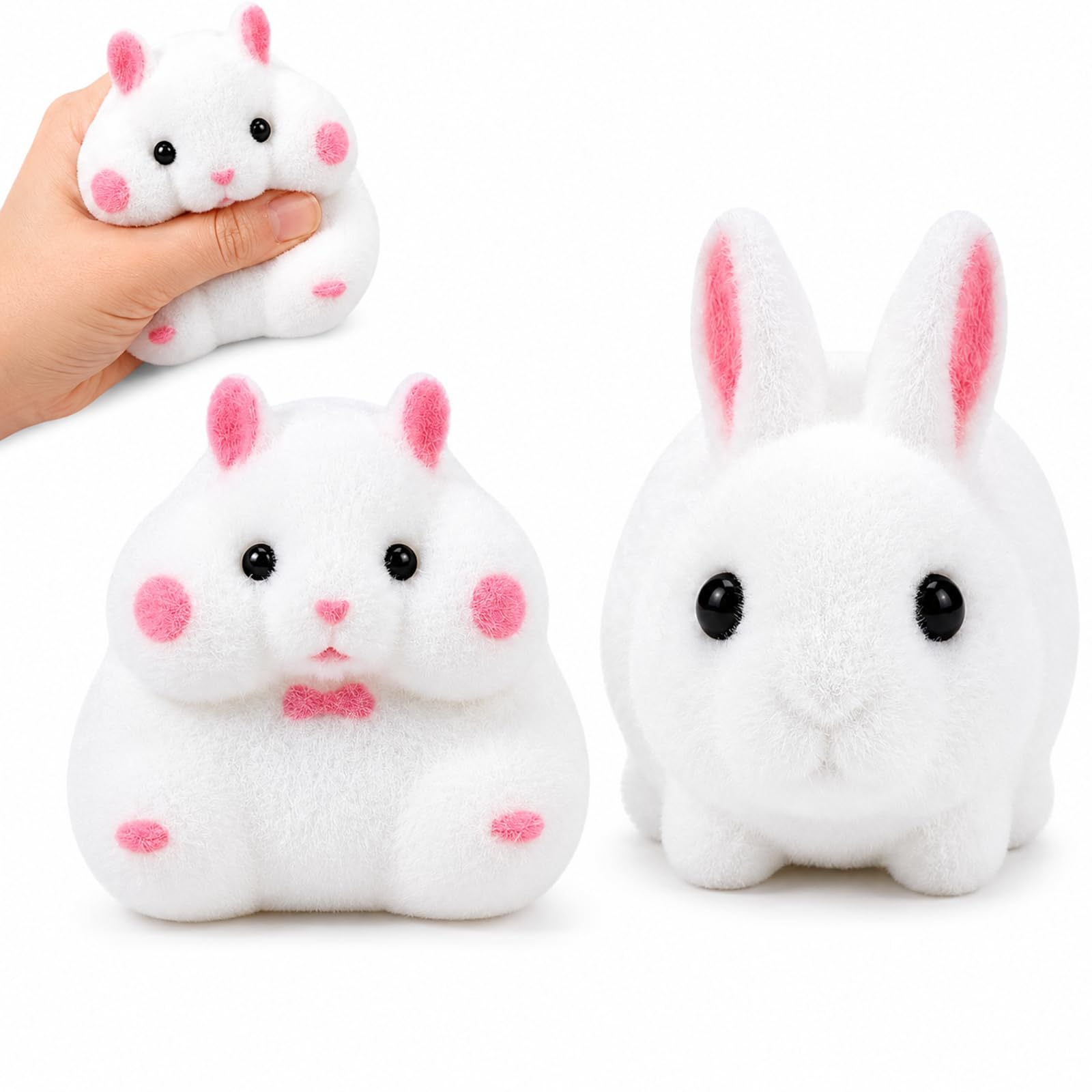 2Pcs Bunny Squishy, Rabbit and Hamster Set, Soft Sensory for Quiet Moments, Fine Motor Engagement, Suitable for Classroom Rewards and Great Gift for Friends