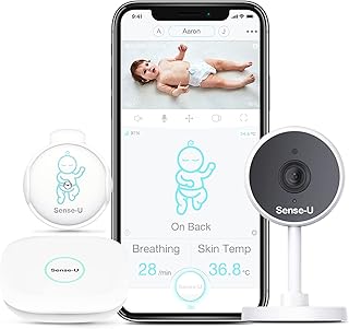 Sense-U Video+Breathing Baby Monitor 2 with 1080P HD Camera, 2-Way Talk, Night Vision, Background Audio, Motion Detection, Breathing Movement, Skin Temperature, Sleeping Position, from Anywhere