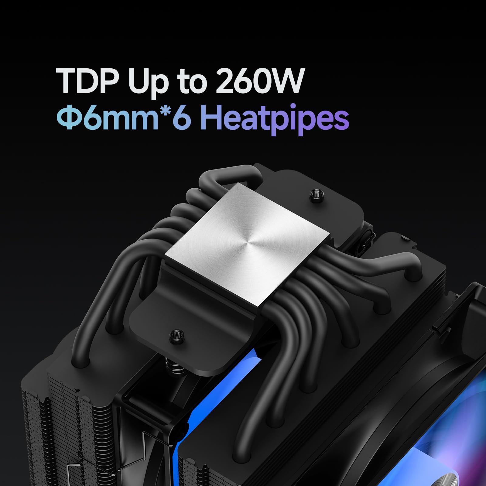 Delta A62 ARGB Disipador CPU con Función ARGB,Ventilador PWM Silencioso de 120 mm con Rodamiento Hidráulico, 6 Tubos de Calor de Cobre, para CPU de AMD AM4/AM5 e Intel LGA 115X/1200/1700/1851, Negro