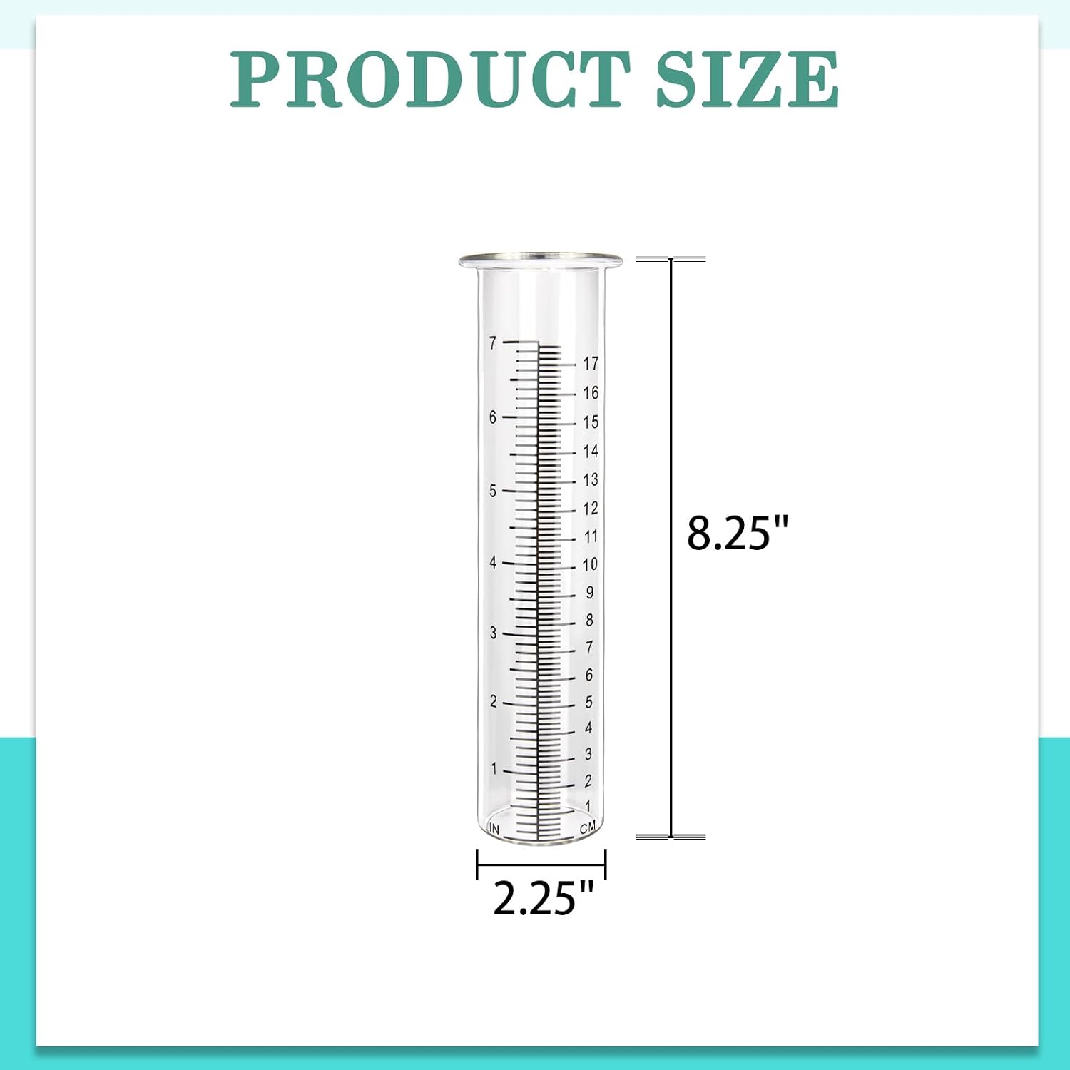Glass Rain Gauge, 7 Inch Capacity, Clear Tube with Measurement Markings