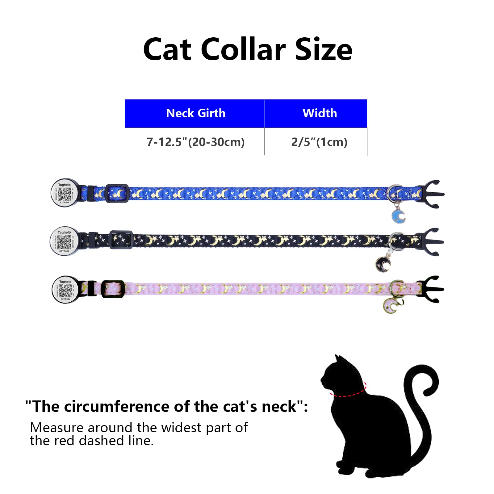 Collares de seguridad sólidos y seguros para gatitos con etiqueta de identificación QR para gatos y niñas, collar de mascotas, collar de gato, silencioso, ligero y duradero con código QR (negro y